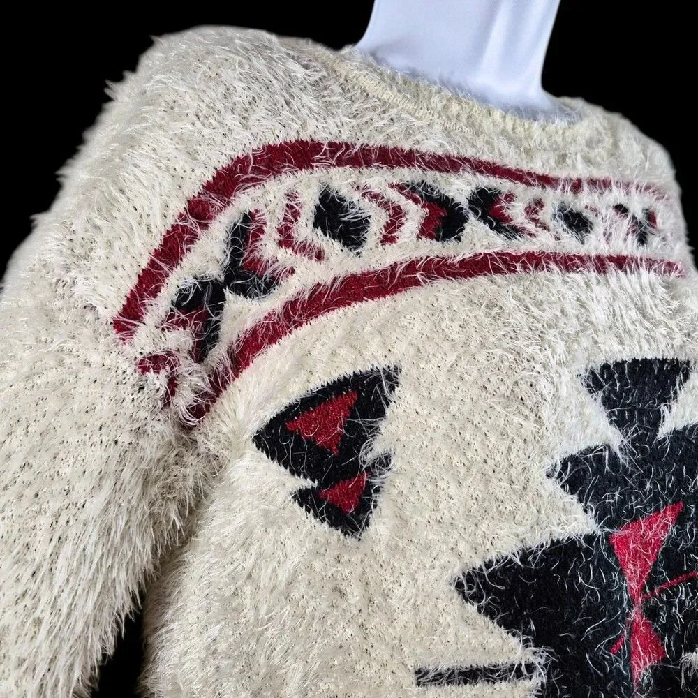 Aztec S Tribal Eyelash Sweater Hi Low Southwestern Cabincore Cozy Lodge Boho